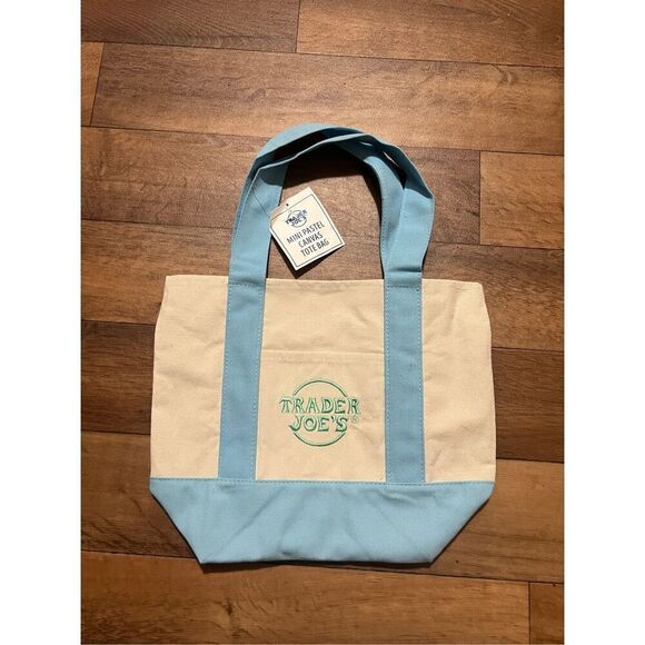 Trader Joe’s Pastel Blue Mini Canvas Tote Bag NWT - Picture 1 of 3